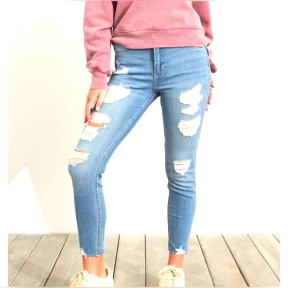 Hollister Y2K distressed ultra high-rise crop skinny jeans 13L w31/L28 - Picture 1 of 7